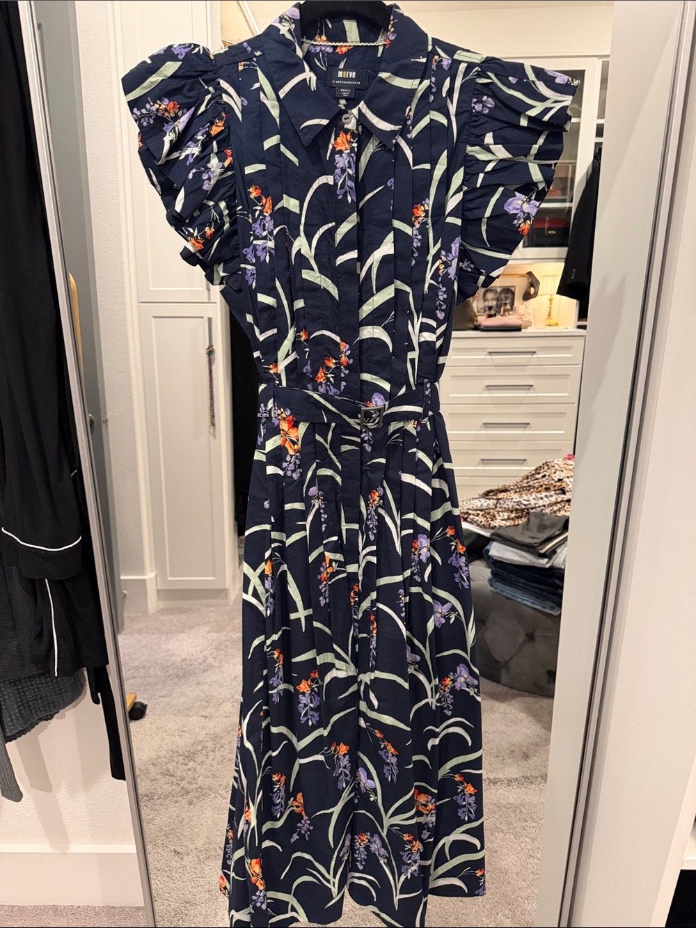 Maeve Navy Floral Maxi Shirt Dress with Puff Sleeves